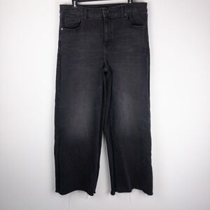 Banana Republic Wide Leg Jeans Womens Size 31 (34x29) Black Raw Hem Washwell
